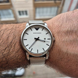 Emporio Armani Luigi White Dial Silver Mesh Strap Watch for Men - AR1812 Authentic Buy Shop Now