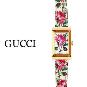 Gucci G-Frame Floral Mother of Pearl Dial White Leather Strap Watch For Women - YA147406 Authentic Buy Shop Now