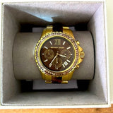 Michael Kors Everest Chronograph Brown Dial Two Tone Steel Strap Watch For Women - MK6973 Authentic Buy Shop Now