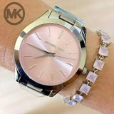 Michael Kors Slim Runway Quartz Pink Dial Silver Steel Strap Watch For Women - MK3380 Authentic Buy Shop Now