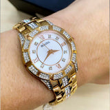 Bulova Crystal Mother of Pearl Dial Rose Gold Steel Strap Watch for Women - 98L197 Authentic Buy Shop Now