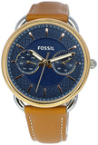 Fossil Tailor Date-Day Quartz Blue Dial Brown Leather Strap Watch for Women - ES4257 Authentic Buy Shop Now