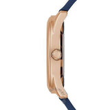Guess Cubed Analog Rose Gold Dial Blue Leather Strap Watch For Women - GW0665L2 Authentic Buy Shop Now