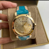 Burberry Heritage Gold Dial Blue Leather Strap Watch for Women - BU9112 Authentic Buy Shop Now