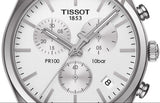 Tissot T Classic PR 100 Chronograph Silver Dial Silver Steel Strap Watch For Men - T101.417.11.031.00 Authentic Buy Shop Now