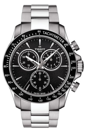 Tissot V8 Quartz Chronograph Black Dial Silver Steel Strap Watch For Men - T106.417.11.051.00 Authentic Buy Shop Now