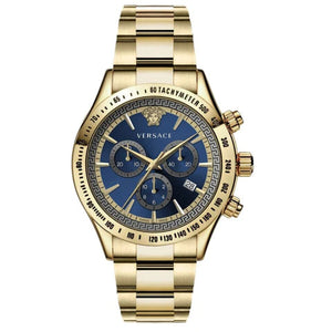 Versace Classic Chronograph Quartz Blue Dial Gold Steel Strap Watch For Men - VEV700619 Authentic Buy Shop Now