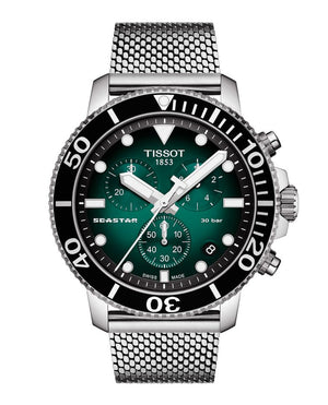 Tissot Seastar 1000 Chronograph Green Dial Silver Mesh Bracelet Watch For Men - T120.417.11.091.00 Authentic Buy Shop Now