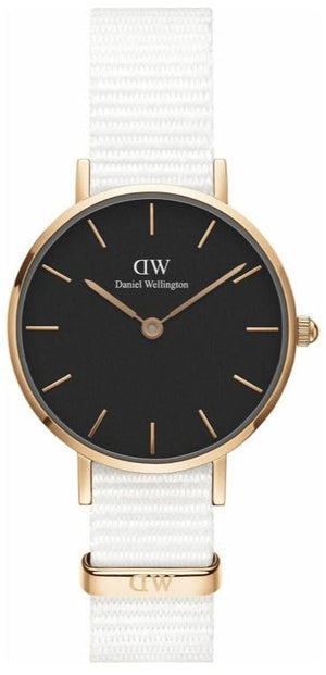 Daniel Wellington Classic Petite Dover Black Dial White NATO Strap Watch For Women - DW001000314 Authentic Buy Shop Now