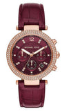 Michael Kors Parker Chronograph Red Dial Red Leather Strap Watch For Women - MK6986 Authentic Buy Shop Now