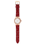 Michael Kors Lennox Three Hand Silver Dial Red Leather Strap Watch For Women - MK7308 Authentic Buy Shop Now