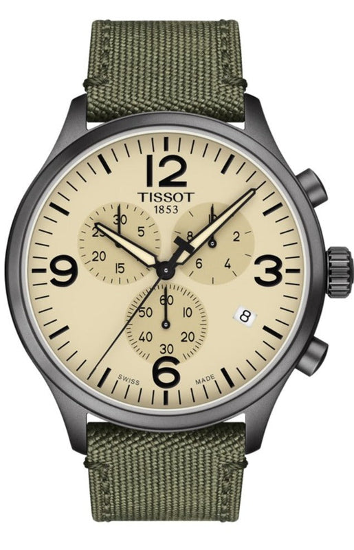 Tissot T Sport Chrono XL Beige Dial Green Nylon Strap Watch for Men - T116.617.37.267.00 Authentic Buy Shop Now