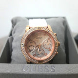 Guess Confetti Crystal Rose Gold Dial White Silicone Strap Watch For Women - W1098L5 Authentic Buy Shop Now