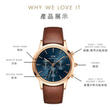 Daniel Wellington Iconic Chronograph Blue Dial Brown Leather Strap Watch For Men - DW00100639