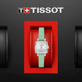 Tissot T Lady Lovely Square Silver Dial Light Green Leather Strap Watch for Women - T058.109.16.031.01 Authentic Buy Shop Now