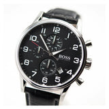 Hugo Boss Aeroliner Chronograph Quartz Black Dial Black Leather Strap Watch For Men - HB1512448 Authentic Buy Shop Now