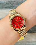 Michael Kors Lexington Quartz Orange Dial Gold Steel Strap Watch For Women - MK3284 Authentic Buy Shop Now