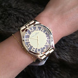 Marc Jacobs Henry Transparent Gold Dial Gold Steel Strap Watch for Women - MBM3206 Authentic Buy Shop Now