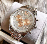 Michael Kors Lexington Chronograph Silver Dial Silver Steel Strap Watch for Men - MK8515 Authentic Buy Shop Now