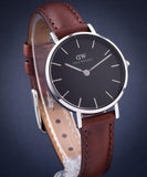 Daniel Wellington Classic Petite St Mawes Black Dial Brown Leather Strap Watch For Women - DW00100237 Authentic Buy Shop Now