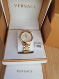 Versace V-Urban Quartz White Dial Gold Steel Strap Watch For Men - VELQ00719 Authentic Buy Shop Now
