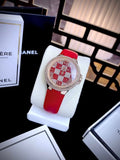 Michael Kors Camille Three Hand Crystals Rose Gold Dial Red Leather Strap Watch For Women - MK4701 Authentic Buy Shop Now