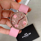 Coach Perry Floral Motif Fawn Dial Pink Leather Strap Watch for Women - 14503442 Authentic Buy Shop Now