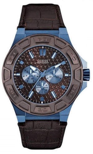 Guess Force Quartz Brown Dial Brown Leather Strap Watch For Men - W0674G5 Authentic Buy Shop Now