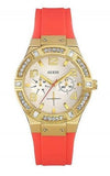 Guess Jet Setter Golden Dial Orange Rubber Watch For Women - W0564L2 Authentic Buy Shop Now