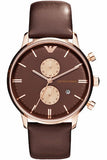 Emporio Armani Classic Chronograph Brown Dial Brown Leather Strap Watch For Men - AR0387 Authentic Buy Shop Now