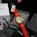 Guess Frontier Diamonds Gold Dial Red Rubber Strap Watch for Women - GW0045L2 Authentic Buy Shop Now