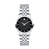 Movado Museum Classic Black Dial Silver Steel Strap Watch For Women - 0606858 Authentic Buy Shop Now