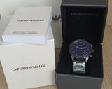 Emporio Armani Mario Chronograph Blue Dial Grey Steel Strap Watch For Men - AR80045 Authentic Buy Shop Now
