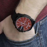 Diesel Mega Chief Chronograph Black Dial Black Leather Strap Watch For Men - DZ4323 Authentic Buy Shop Now