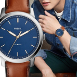 Fossil Minimalist Blue Dial Brown Leather Strap Watch for Men - FS5304 Authentic Buy Shop Now
