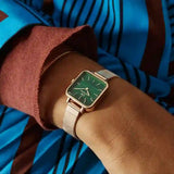 Daniel Wellington Quadro Studio Green Dial Rose Gold Mesh Strap Watch For Women - DW00100520 Authentic Buy Shop Now