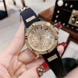Guess Frontier Diamonds Gold Dial Black Rubber Strap Watch For Women - W1160L1 Authentic Buy Shop Now