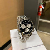 Movado Heritage Calendoplan Chronograph Black Dial Silver Steel Strap Watch for Men - 3650014 Authentic Buy Shop Now