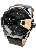 Diesel Uber Chief Two Hand Black Dial Black Leather Strap Watch For Men - DZ7377 Authentic Buy Shop Now
