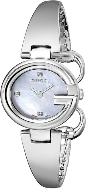 Gucci Guccissima Diamonds Mother of Pearl Dial Silver Steel Strap Watch For Women - YA134504 Authentic Buy Shop Now