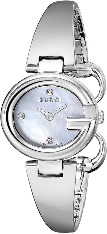 Gucci Guccissima Diamonds Mother of Pearl Dial Silver Steel Strap Watch For Women - YA134504 Authentic Buy Shop Now