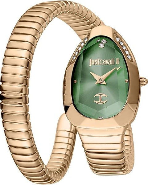 Just Cavalli Serpente Metallica Green Dial Rose Gold Steel Strap Watch for Women - JC1L208M0055 Authentic Buy Shop Now