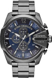 Diesel Mega Chief Chronograph Blue Dial Black Steel Strap Watch For Men - DZ4329 Authentic Buy Shop Now