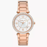 Michael Kors Parker Three-Hand Mother of Pearl White Dial Rose Gold Steel Strap Watch For Women - MK4695 Authentic Buy Shop Now