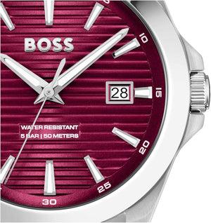 Hugo Boss Strike Red Dial Silver Steel Strap Watch for Men - 1514174