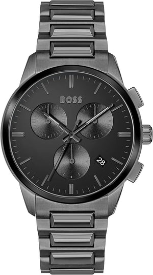 Hugo Boss Dapper Chronograph Black Dial Black Steel Strap Watch For Men - 1513929 Authentic Buy Shop Now