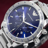Emporio Armani Mario Chronograph Blue Dial Silver Steel Strap Watch For Men - AR11306 Authentic Buy Shop Now