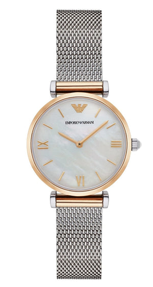 Emporio Armani Gianni T Bar Mother of Pearl Dial Silver Mesh Bracelet Watch For Women - AR2068 Authentic Buy Shop Now