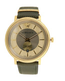 Versace V-Circle Manifesto Gold Dial Black Leather Strap Watch for Men - VBQ030017 Authentic Buy Shop Now