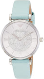 Emporio Armani Gianni T Bar Analog Crystals Silver Dial Blue Leather Strap Watch For Women - AR11443 Authentic Buy Shop Now